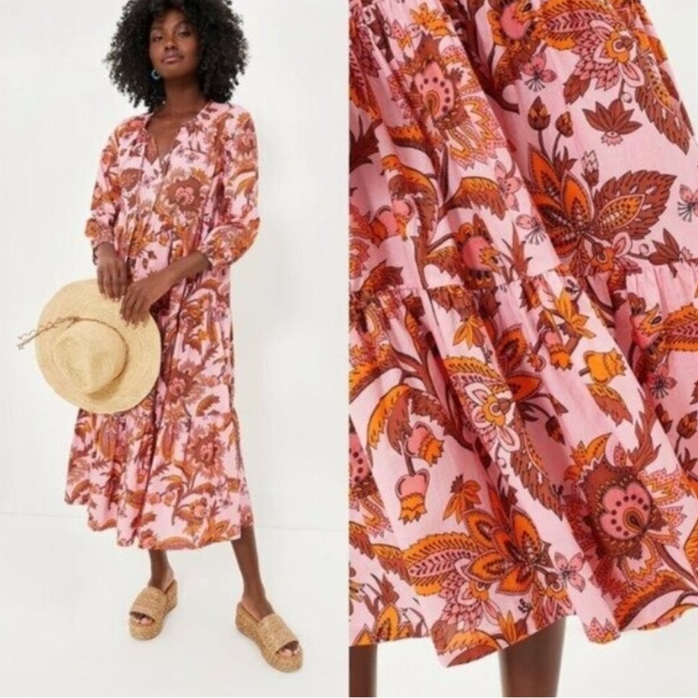 Tuckernuck Sunset Chintz Salty Paloma Pink Paisley Caftan Maxi Dress